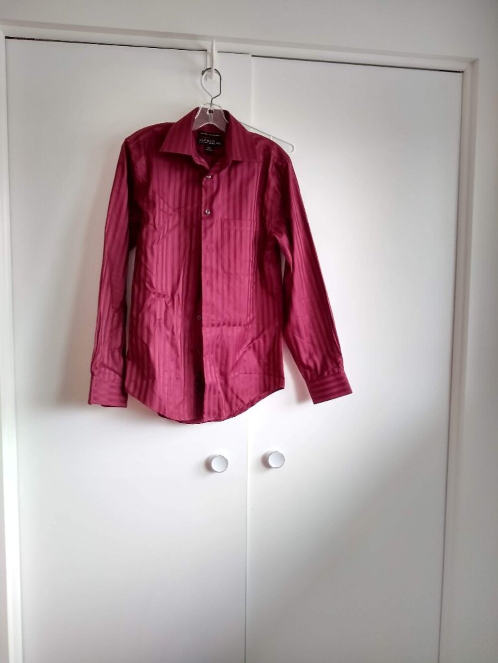 vintage 90s alfred sung burgandy maroon wine pinstripe shirt